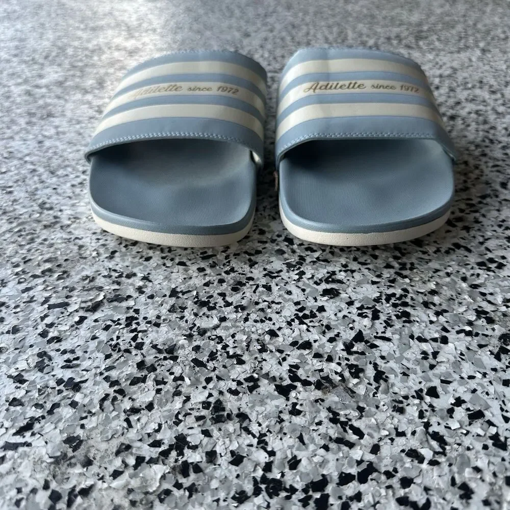 Adidas Adilette Slides Mens 18 Slip On Flip Flops GX4300 Blue Comfort Striped